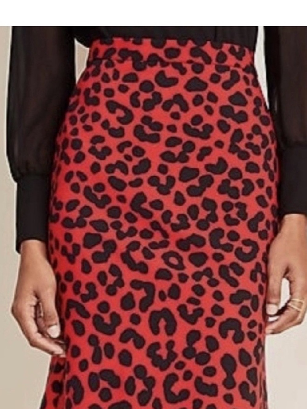 Ann Taylor Red and Black Leopard Midi Skirt SZ14 capsule casual work casual
